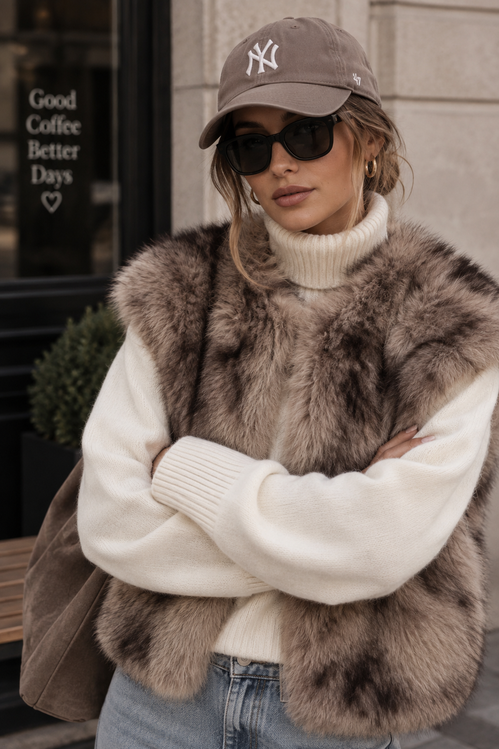 Shaira – Fake-Fur-Weste in Taupe