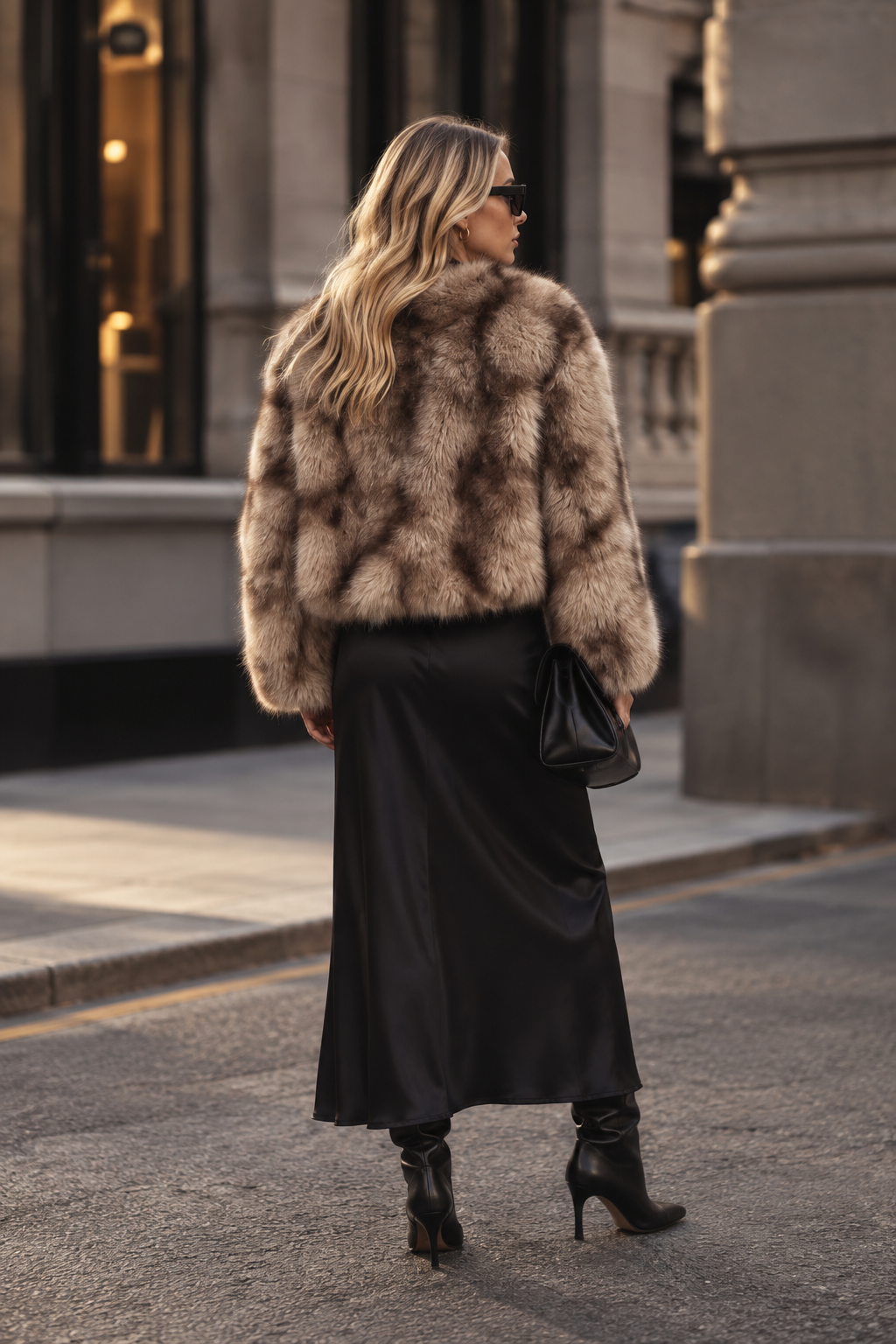 Valentina – Fake-Fur-Bomberjacke in Taupe