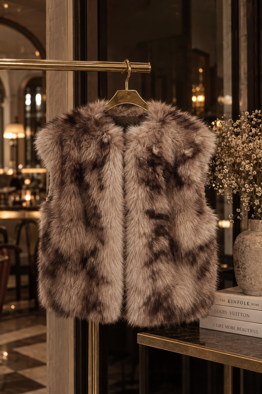 Shaira – Fake-Fur-Weste in Taupe