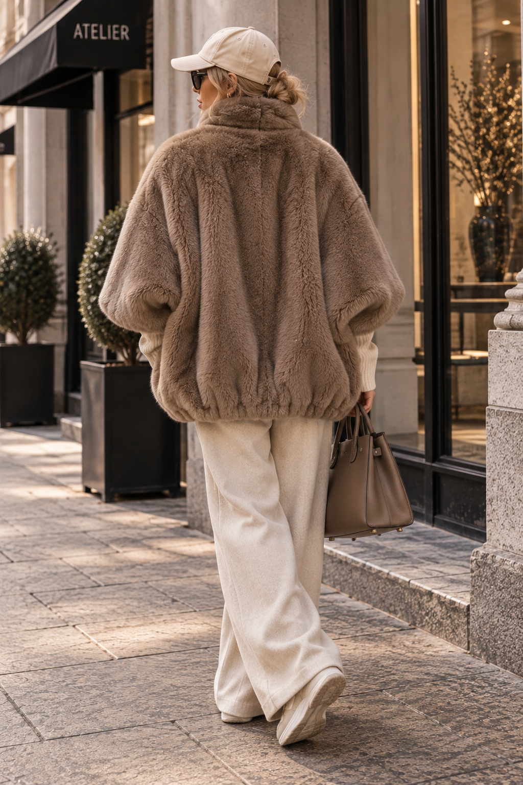 Aimy – Teddy-Poncho in Warm Taupe