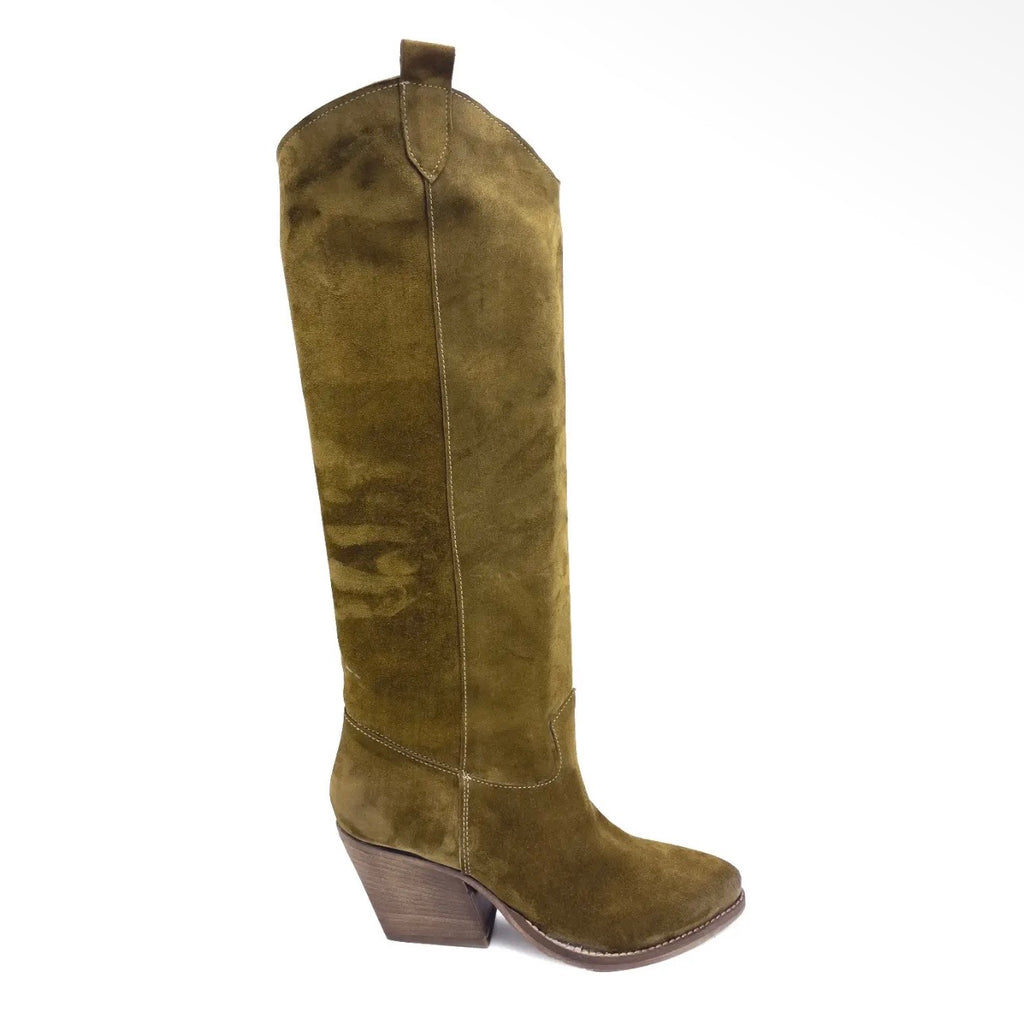 Sandy – Westernstiefel aus Wildleder in Oliv