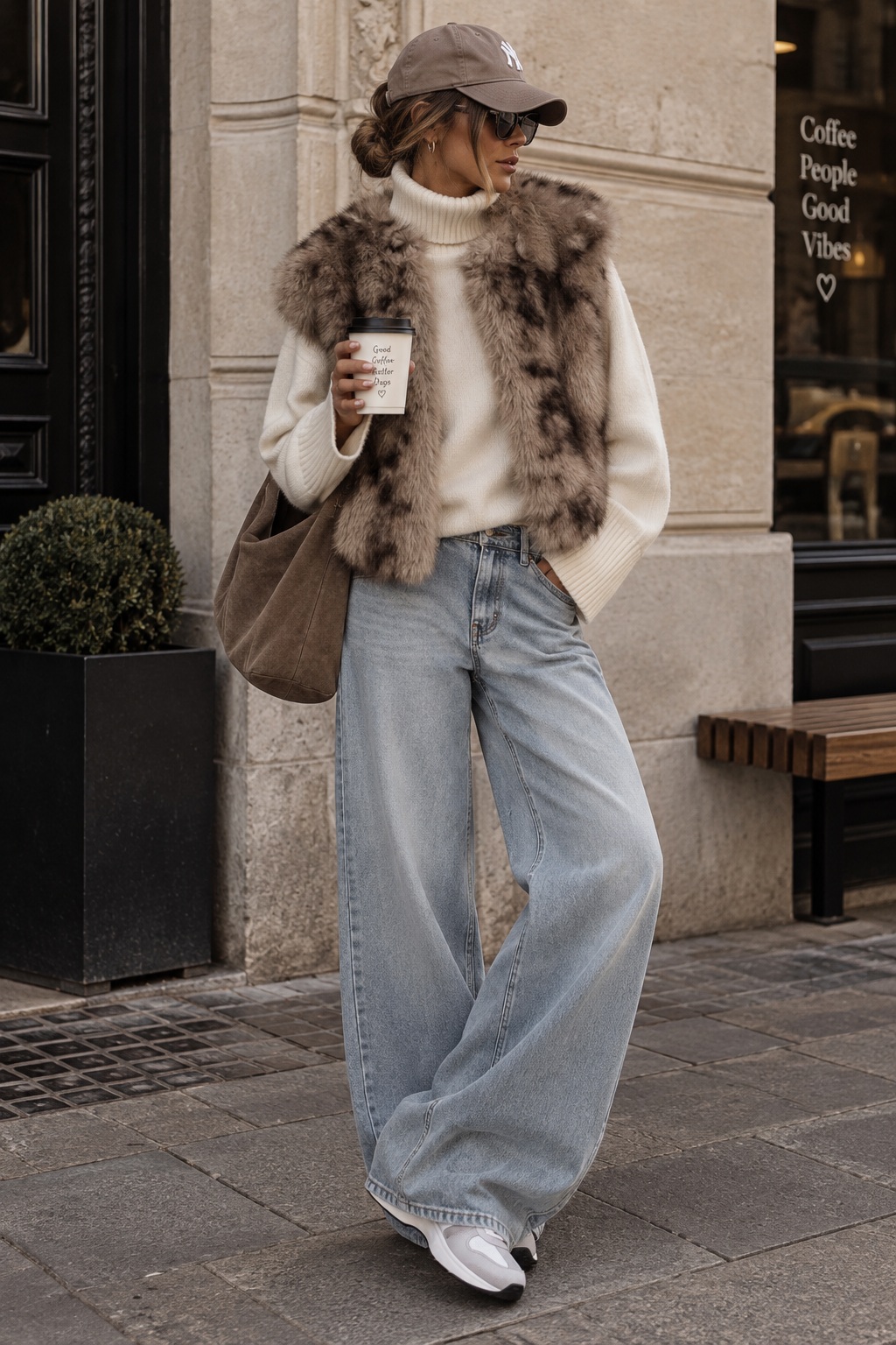 Shaira – Fake-Fur-Weste in Taupe