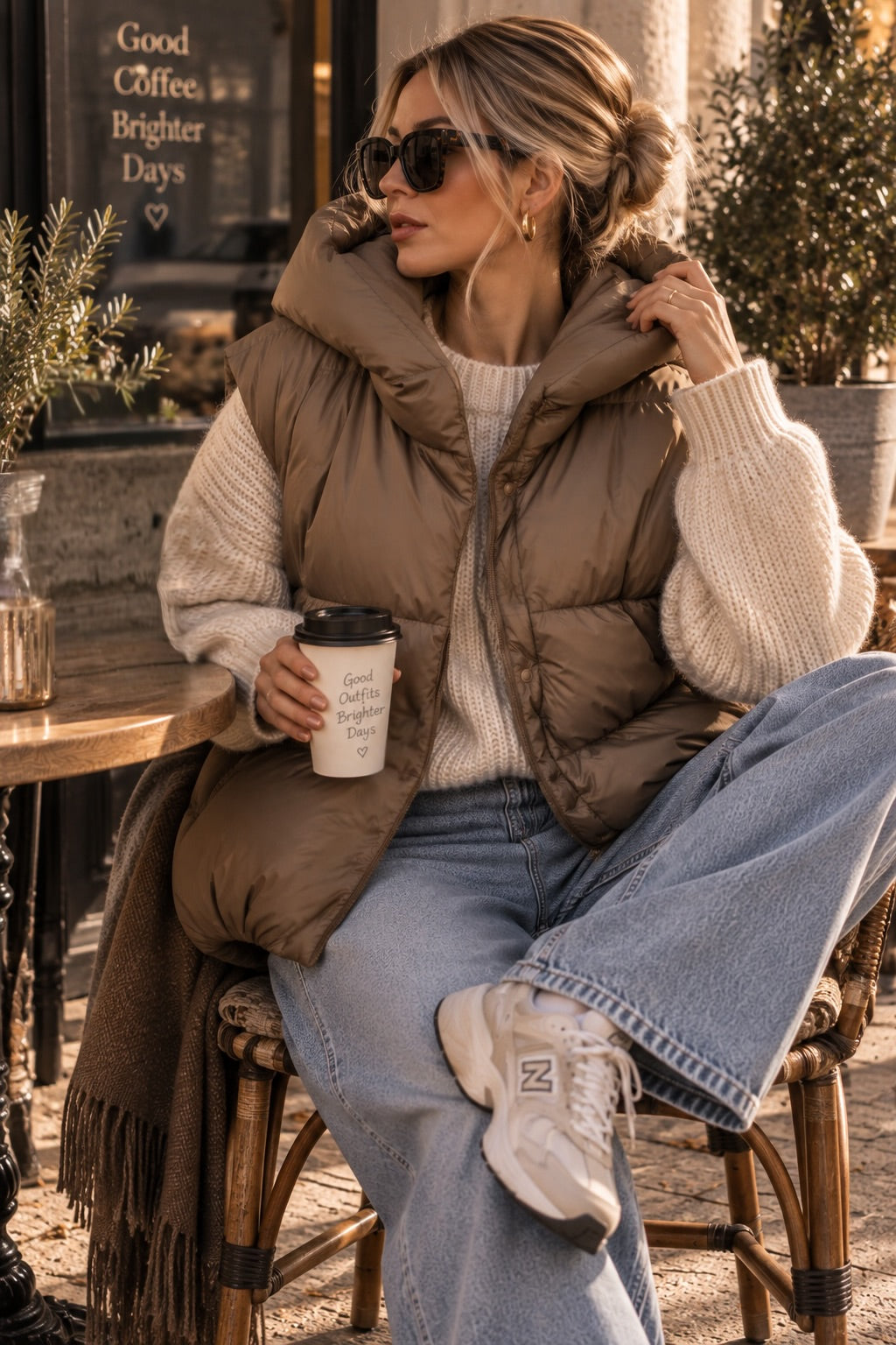 Nell - Puffer Weste in Bronze Camel