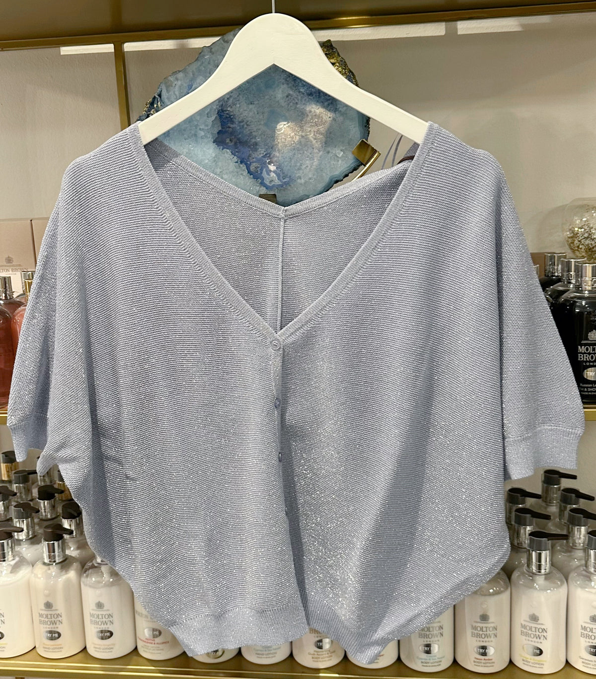 DIANA – Lurex Cardigan in Heavenly Blue