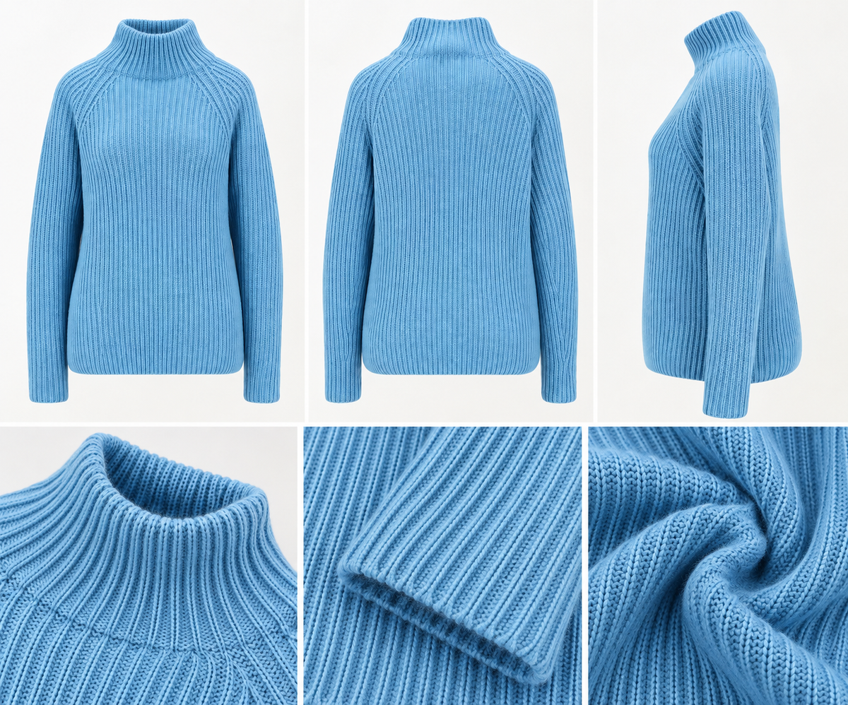 BLAIR | Strickpullover in Aquarellblau – Alpaka & Merinowolle