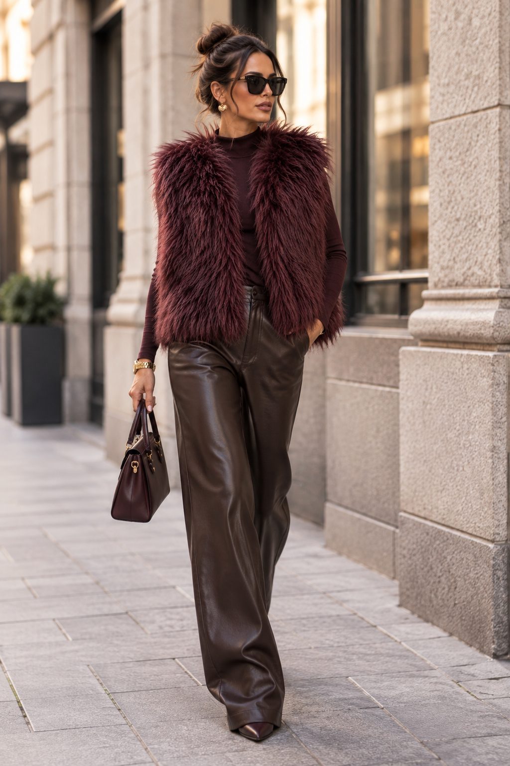 Aurelia – Fake-Fur Weste in Dark Burgundy