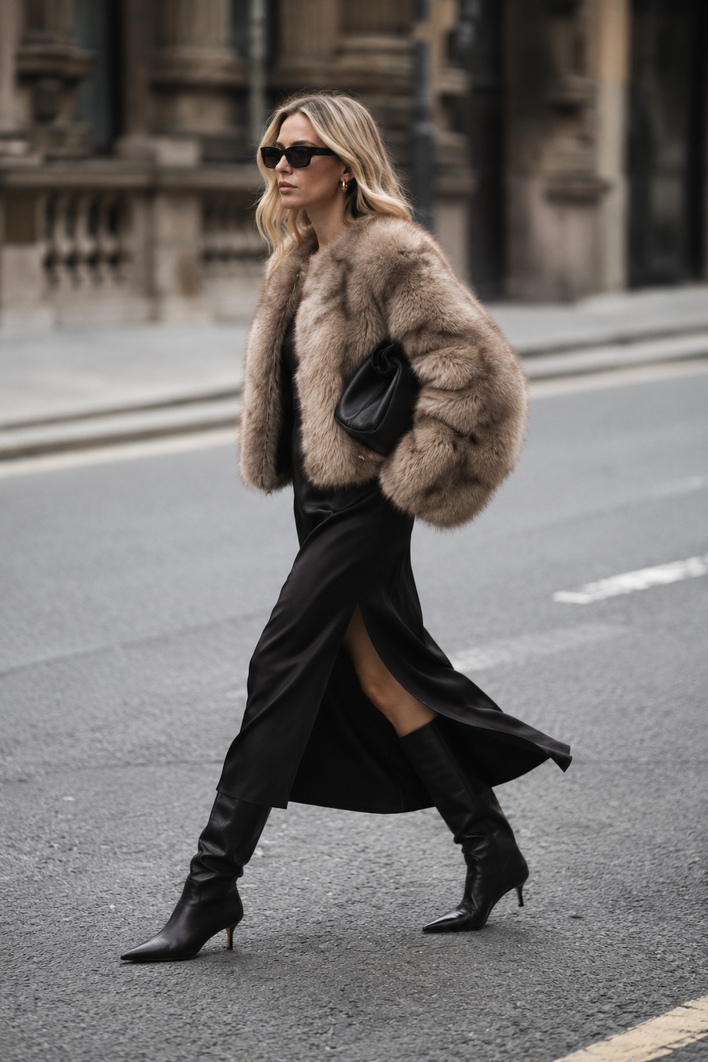 Valentina – Fake-Fur-Bomberjacke in Taupe