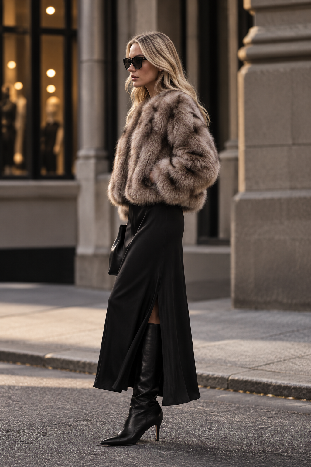 Valentina – Fake-Fur-Bomberjacke in Taupe