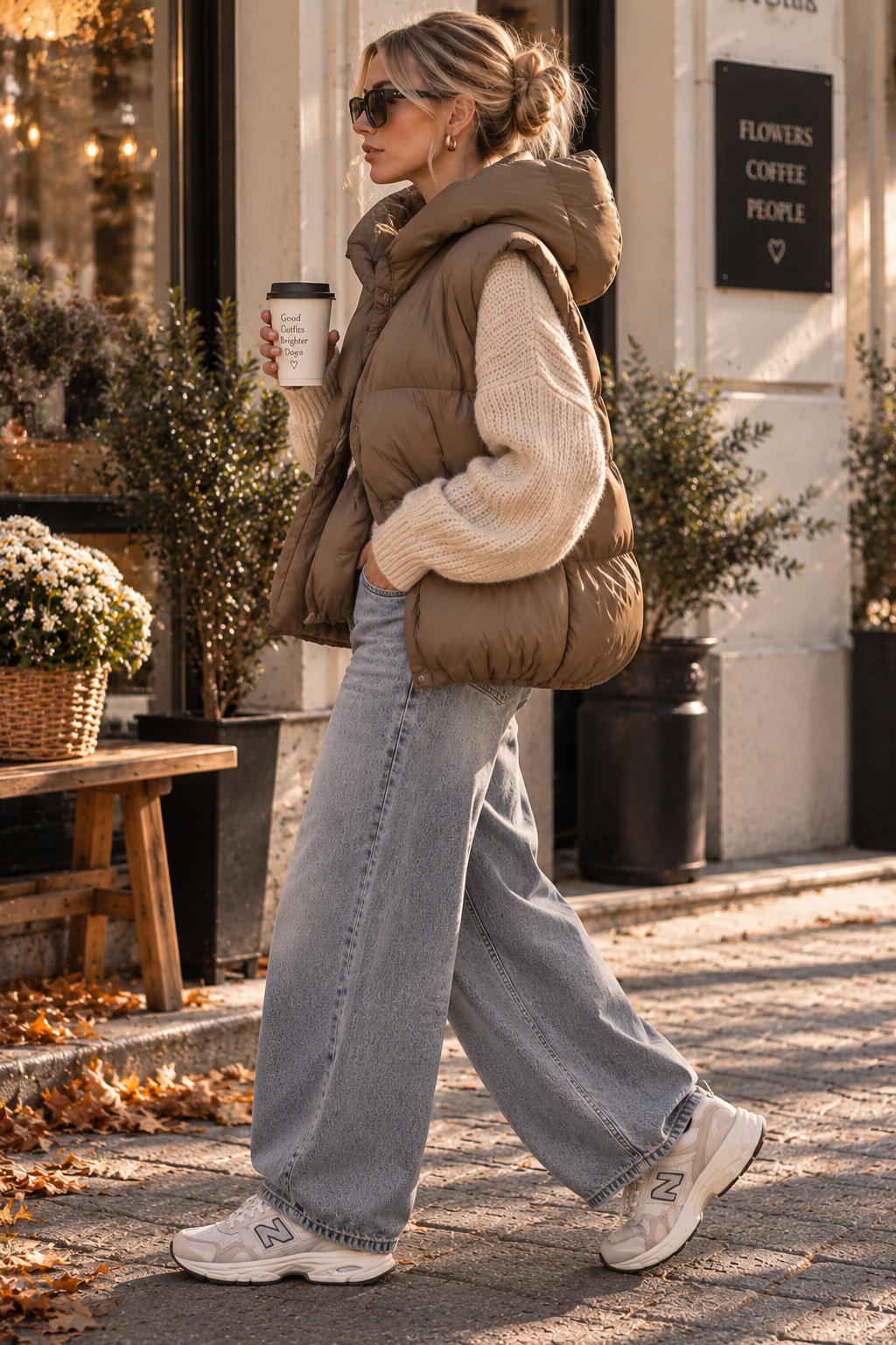 Nell - Puffer Weste in Bronze Camel