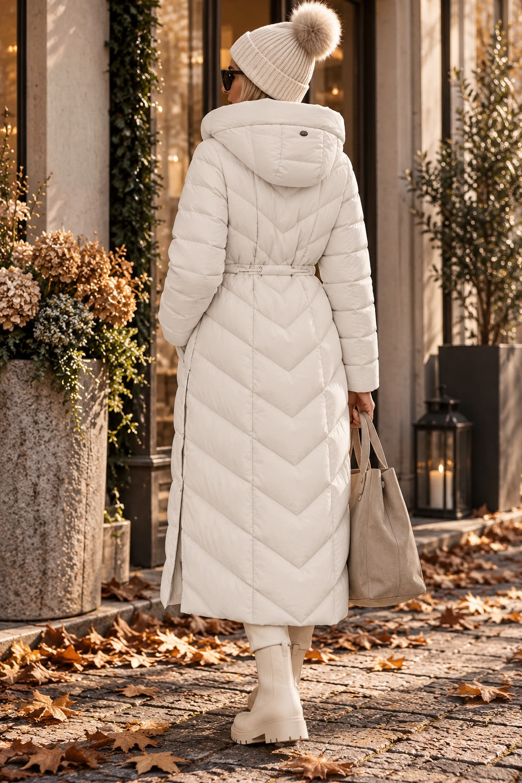 LENI – Long Down Coat in Cream