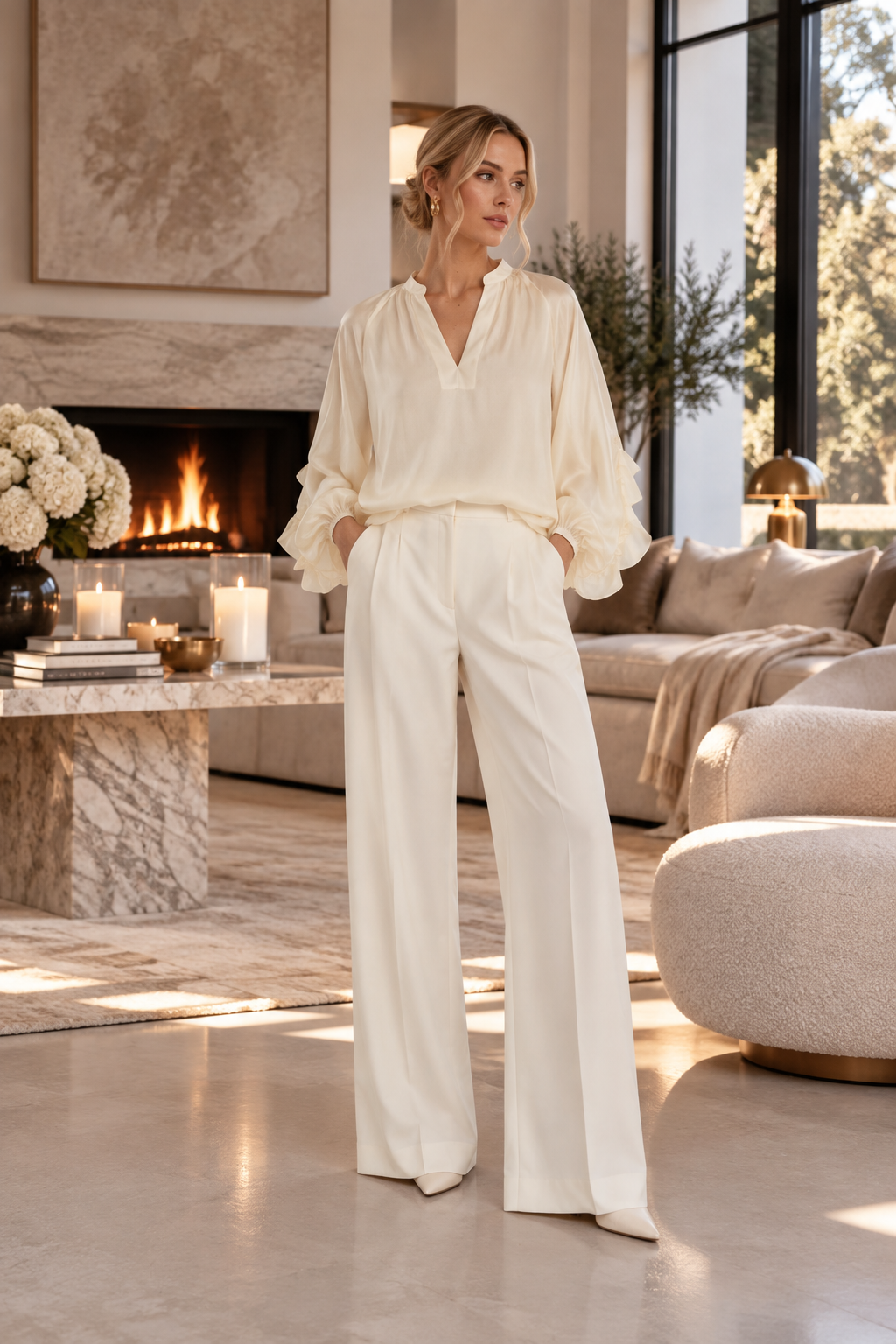 Mathilda – Organza-Bluse in Ivory