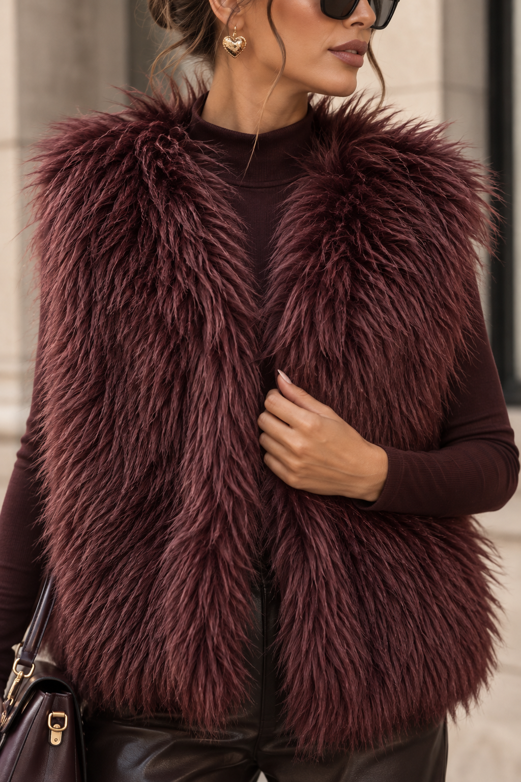 Aurelia – Fake-Fur Weste in Dark Burgundy