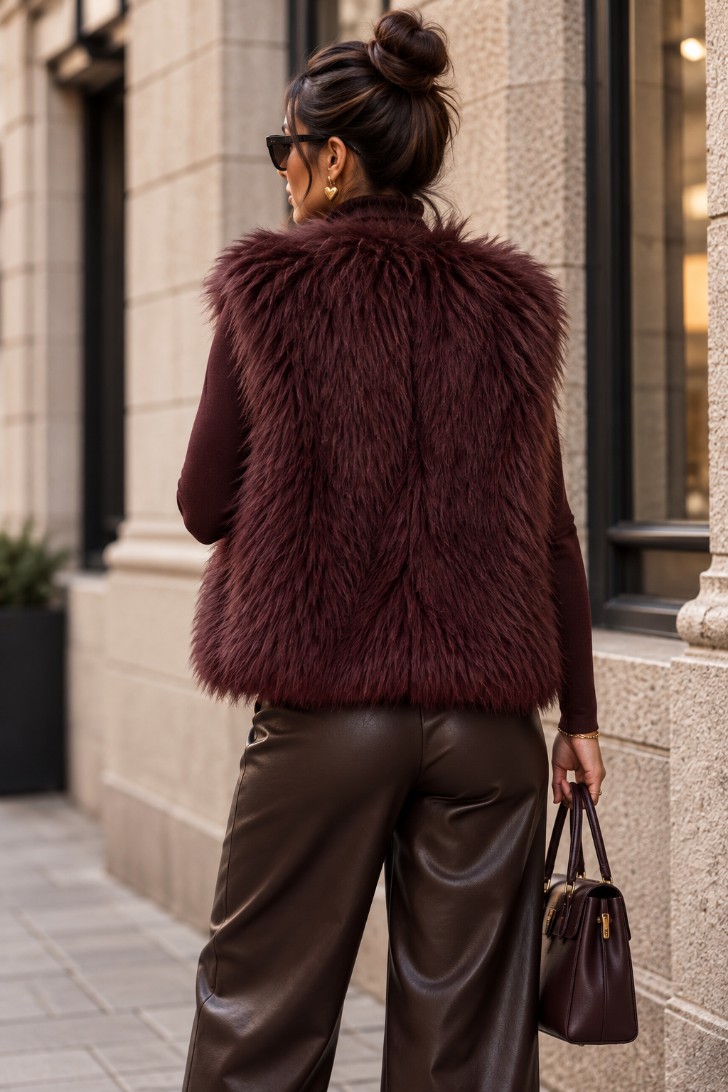 Aurelia – Fake-Fur Weste in Dark Burgundy