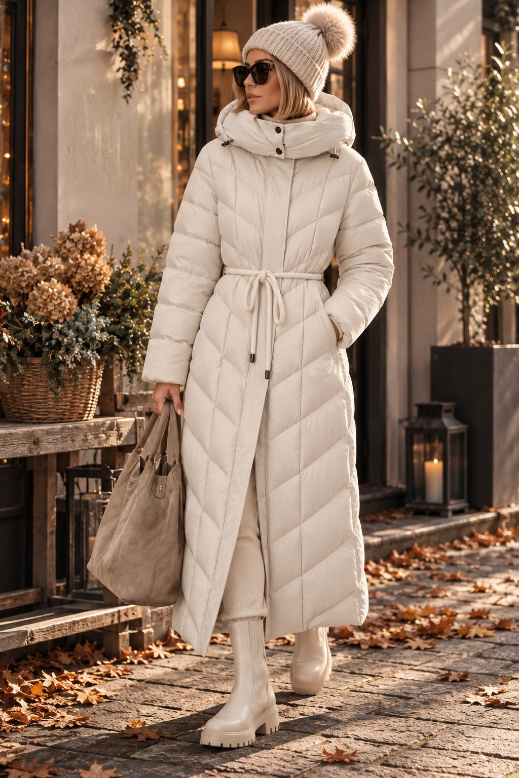LENI – Long Down Coat in Cream