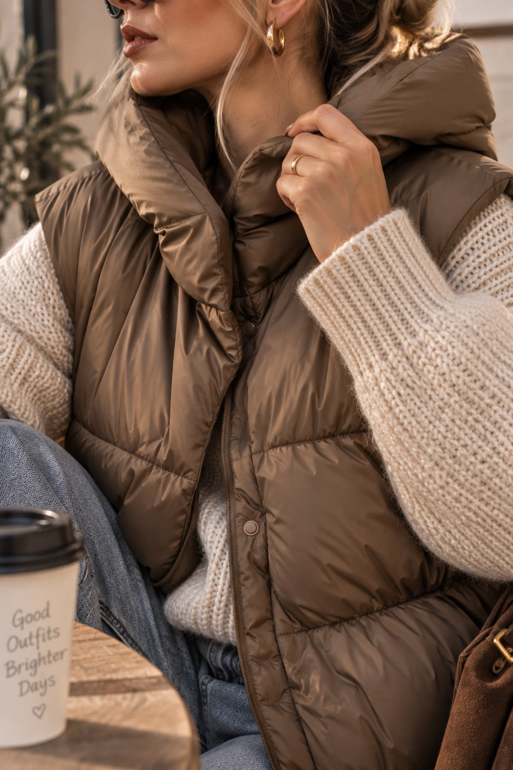 Nell - Puffer Weste in Bronze Camel