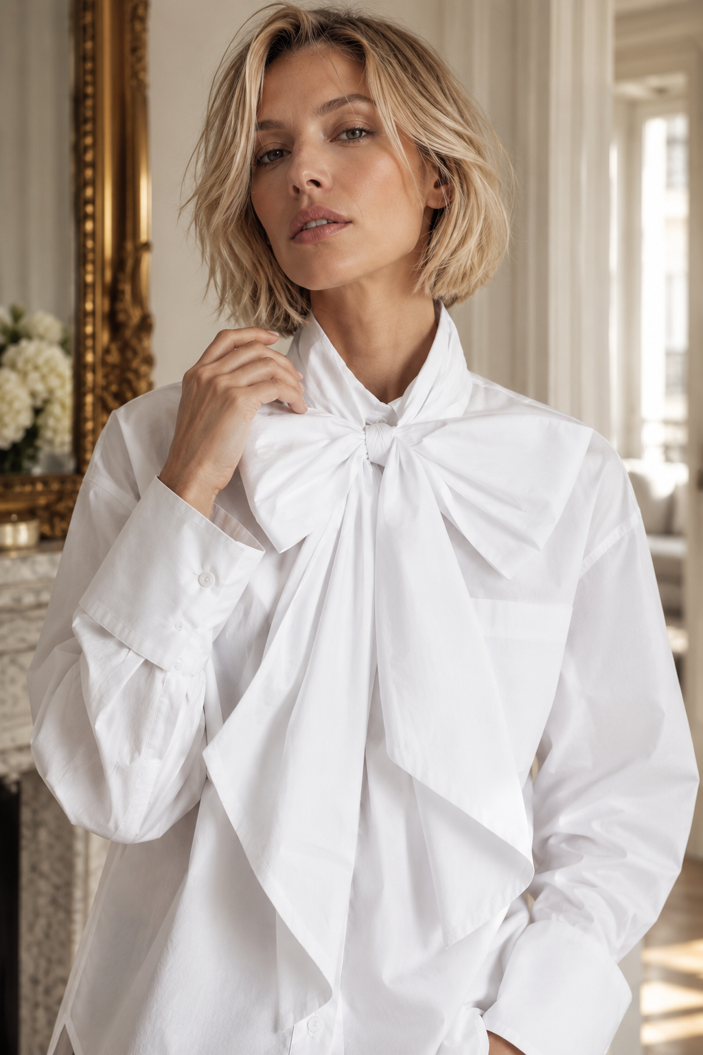 Amélie – Oversized Schleifenbluse in White