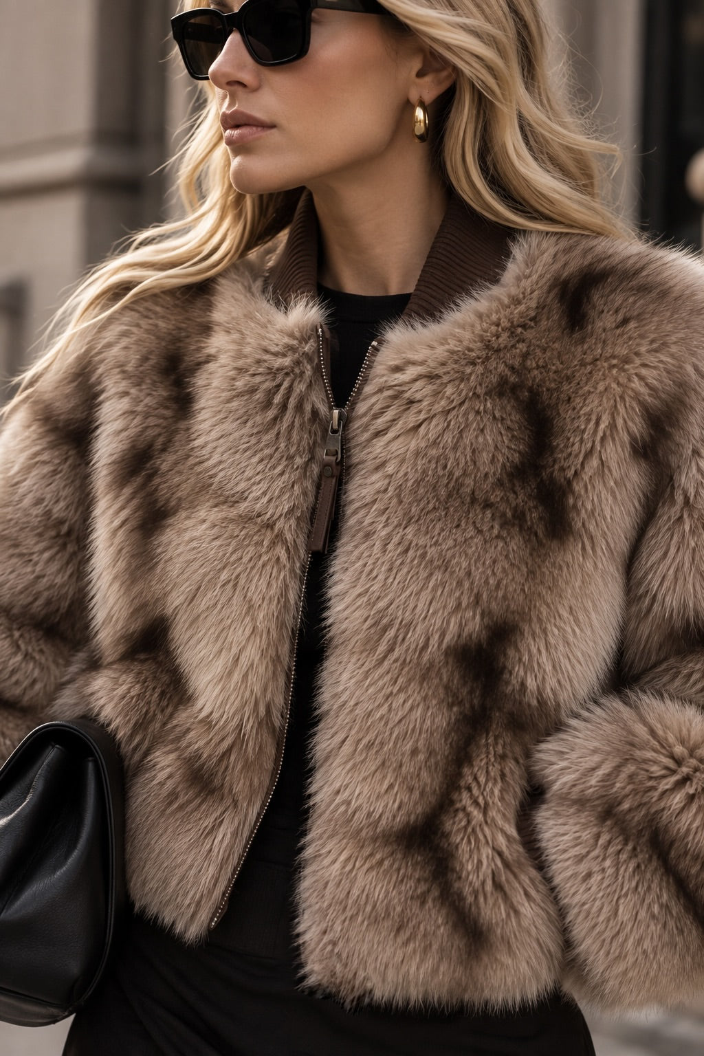 Valentina – Fake-Fur-Bomberjacke in Taupe