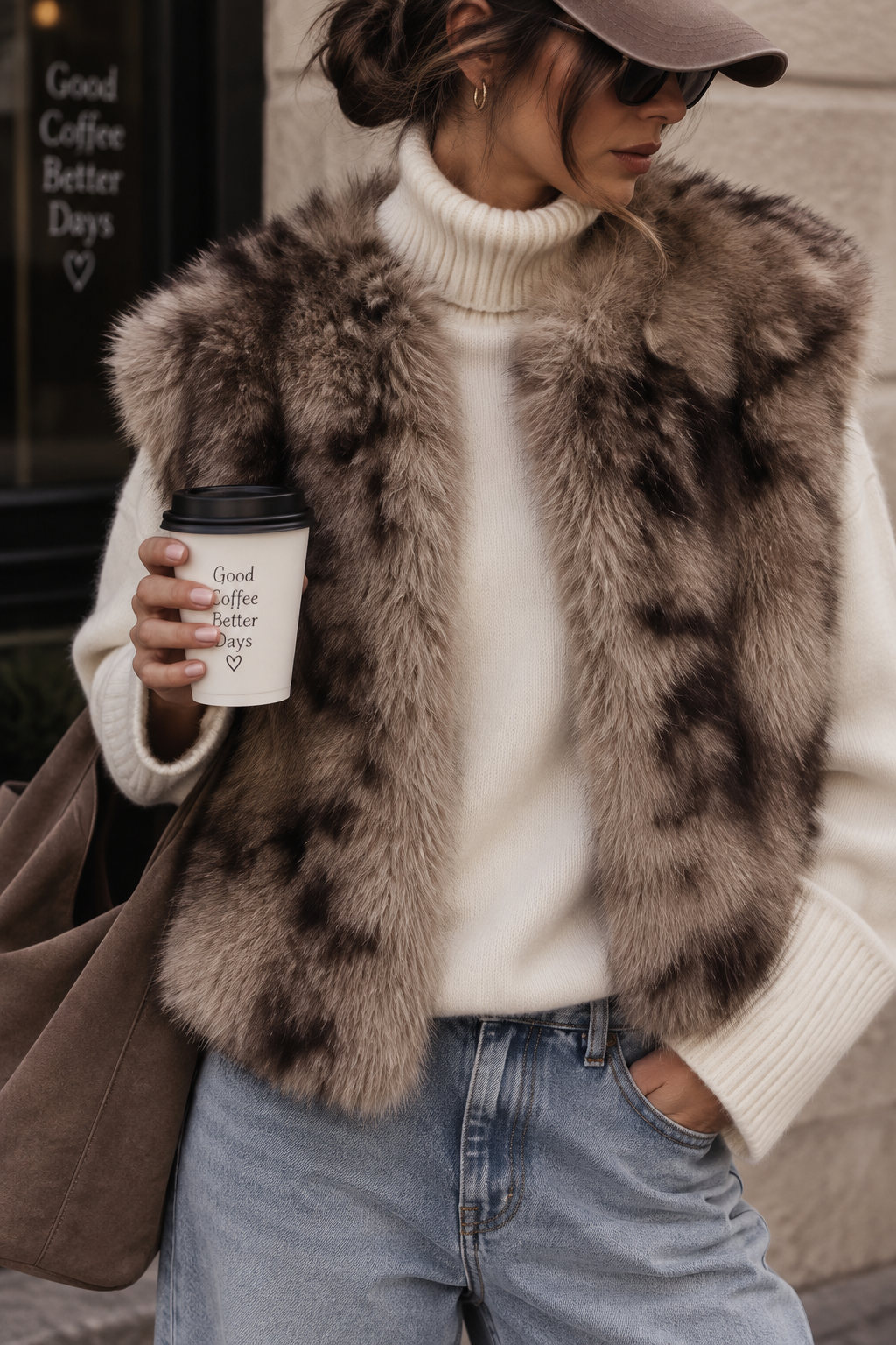 Shaira – Fake-Fur-Weste in Taupe