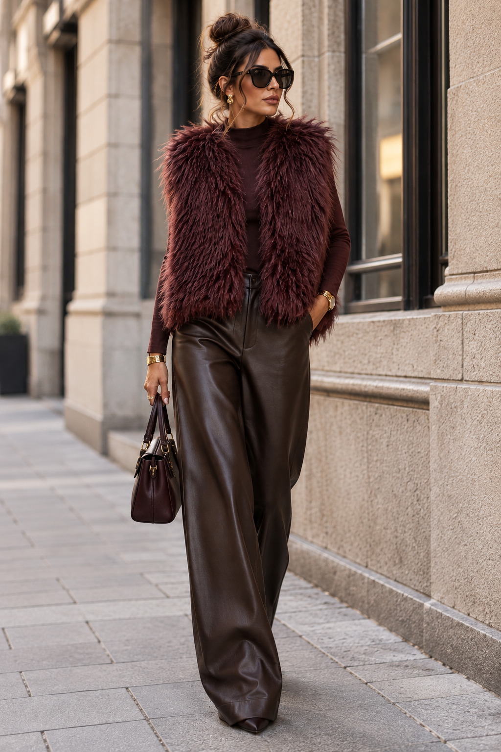 Aurelia – Fake-Fur Weste in Dark Burgundy