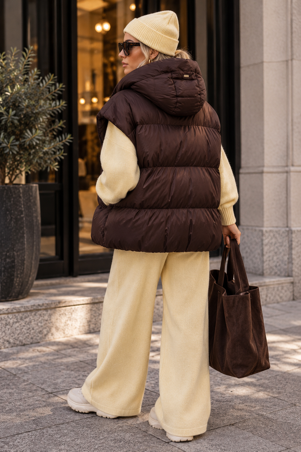 Livia – Oversized Bodywarmer in Dark Chocolate