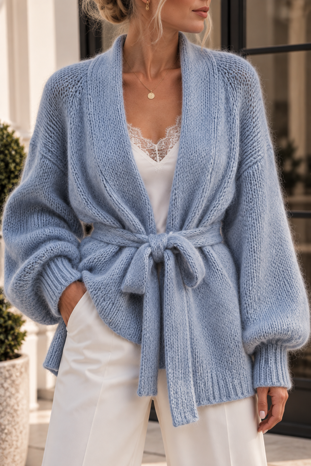 Celeste – Mohair-Strickjacke mit Bindegürtel