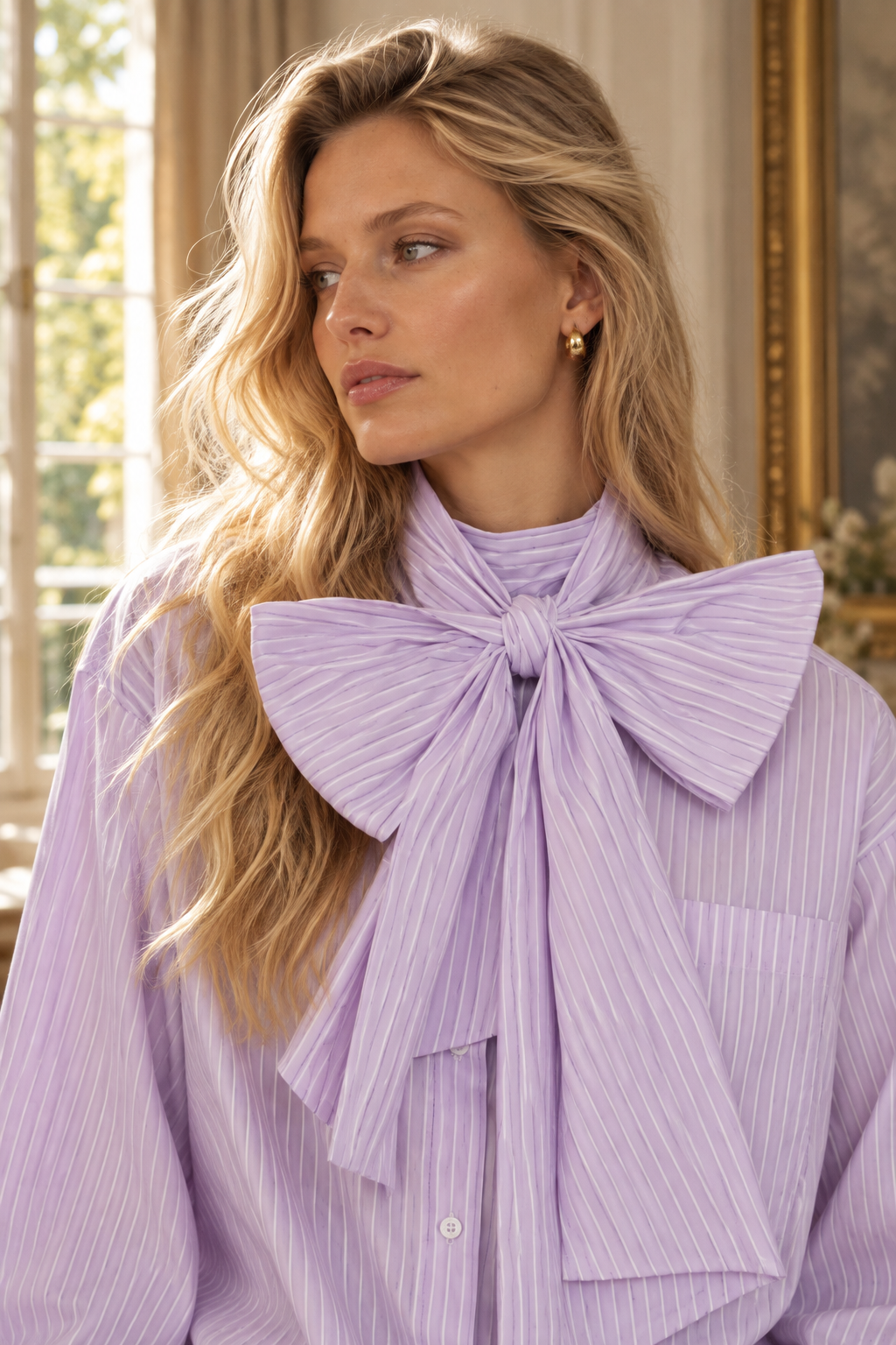 Juliette – Oversized Schleifenbluse in Soft Lilac