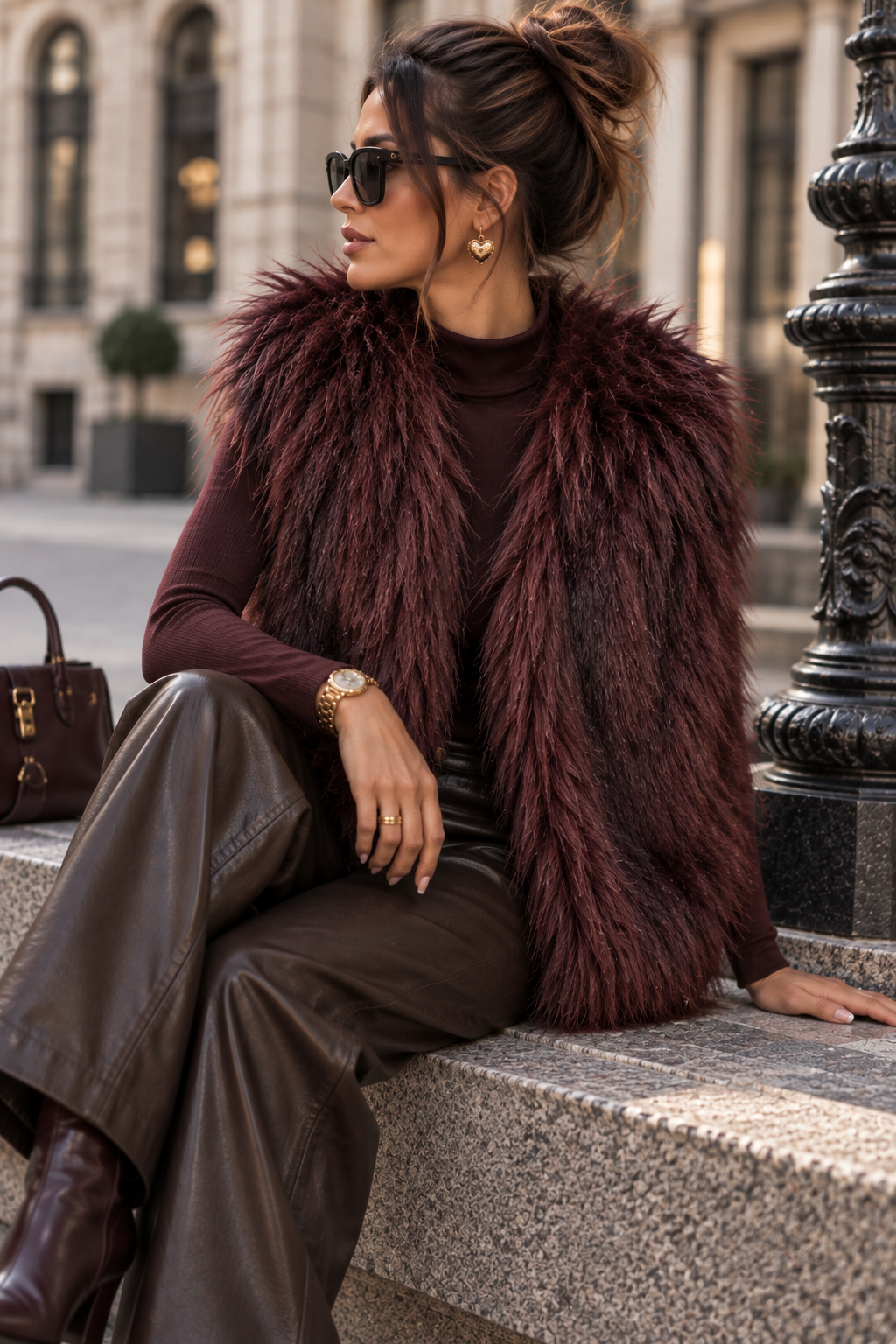 Aurelia – Fake-Fur Weste in Dark Burgundy