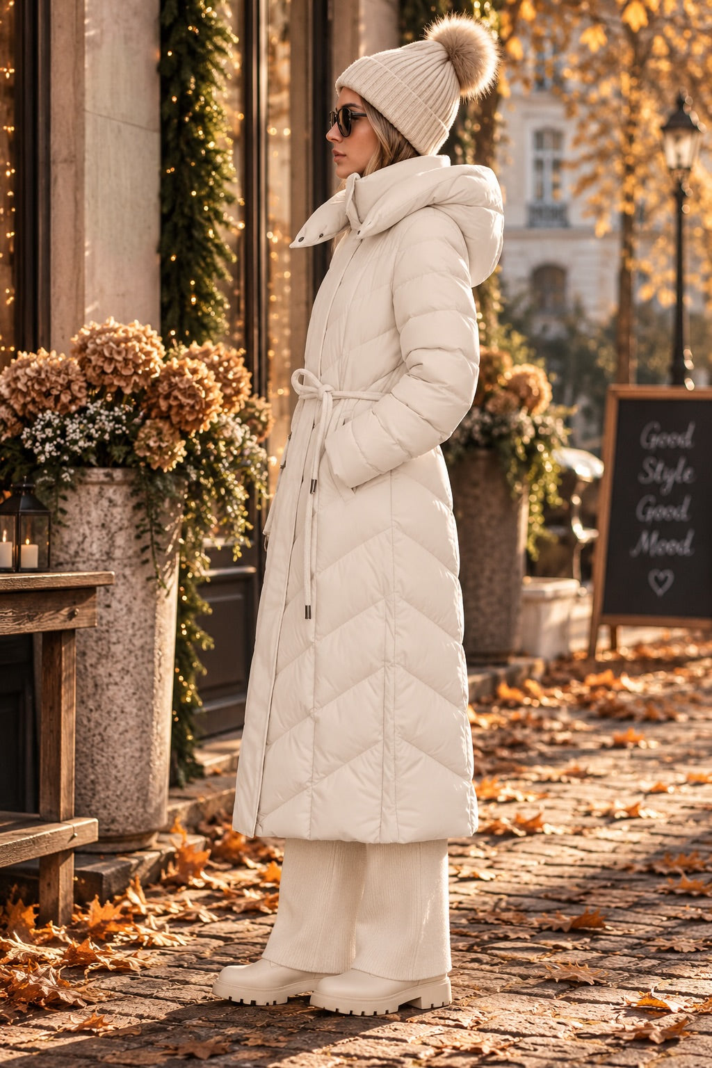 LENI – Long Down Coat in Cream