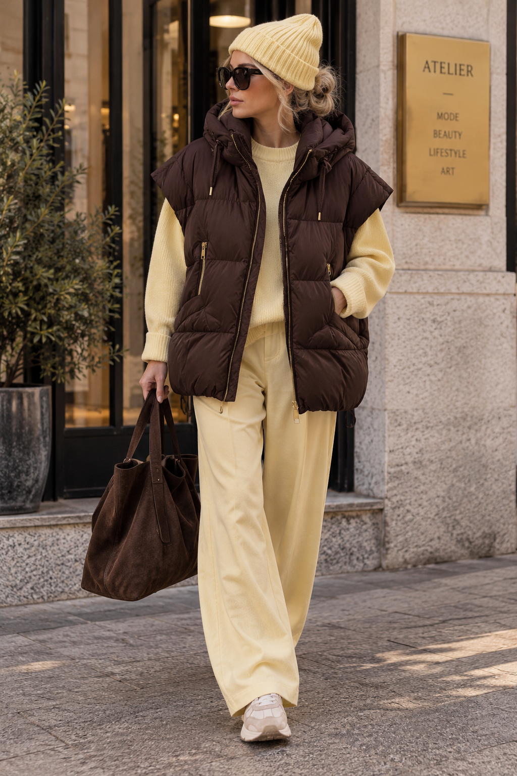Livia – Oversized Bodywarmer in Dark Chocolate