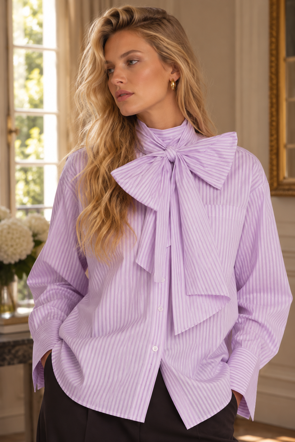 Juliette – Oversized Schleifenbluse in Soft Lilac