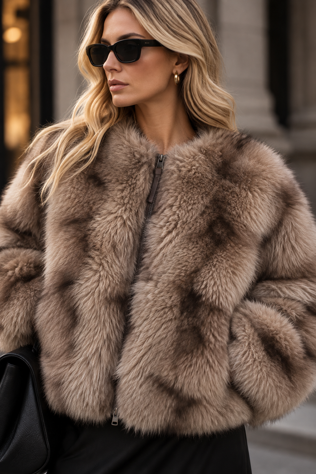 Valentina – Fake-Fur-Bomberjacke in Taupe