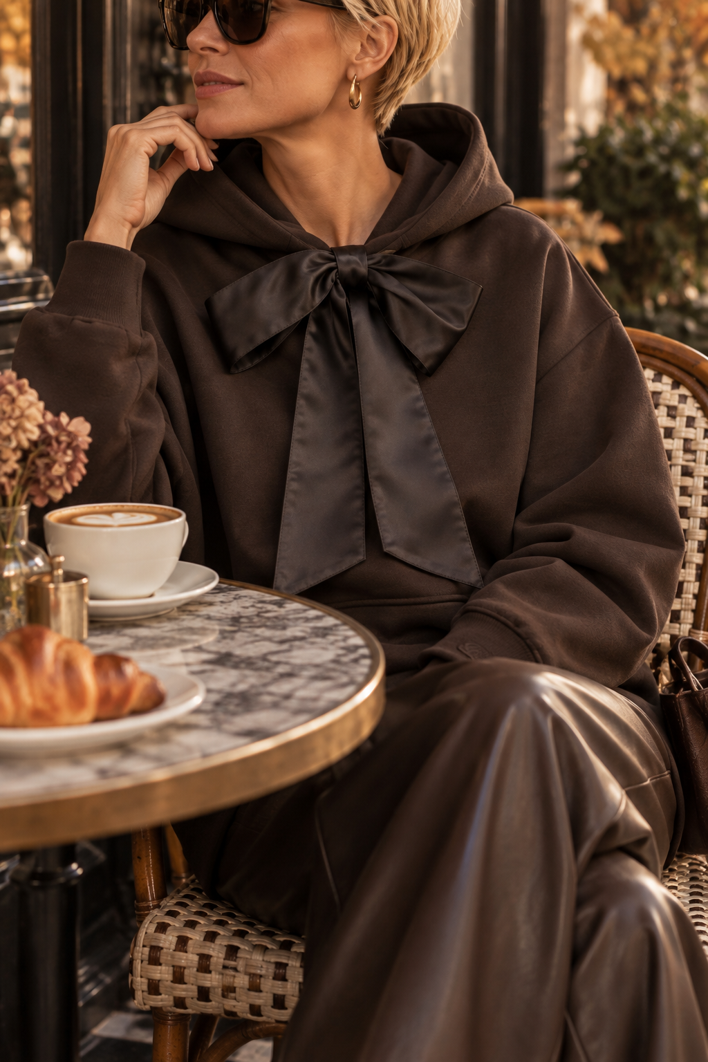 Heidy – Hoodie mit Satin-Schleife in Dark Chocolate