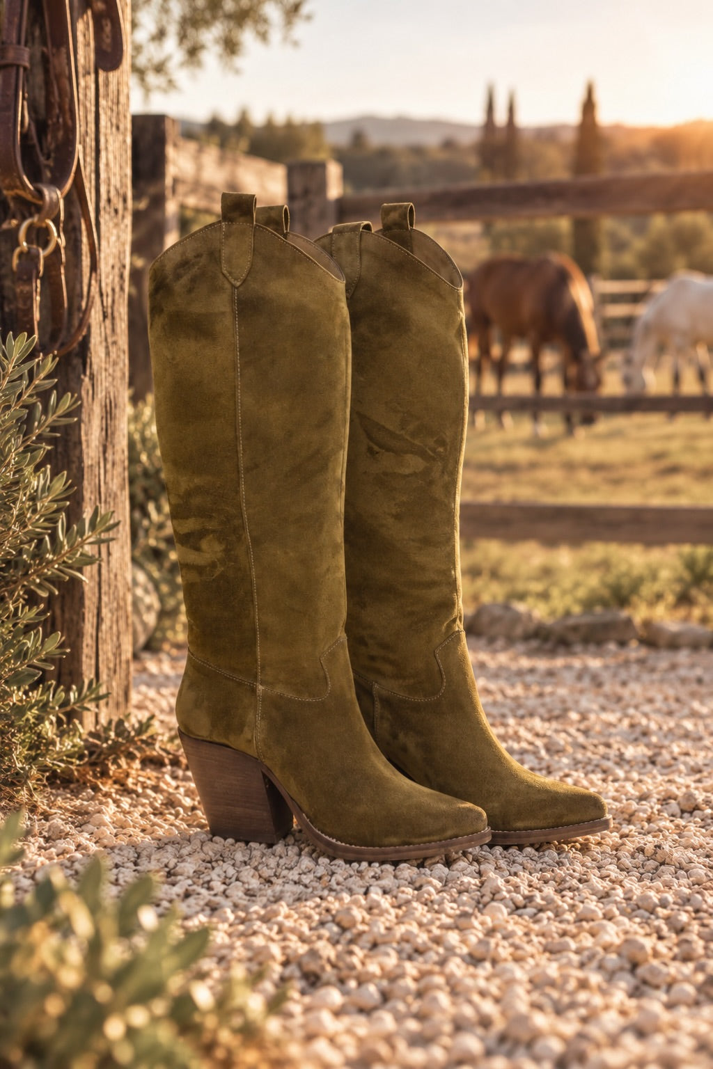 Sandy – Westernstiefel aus Wildleder in Oliv