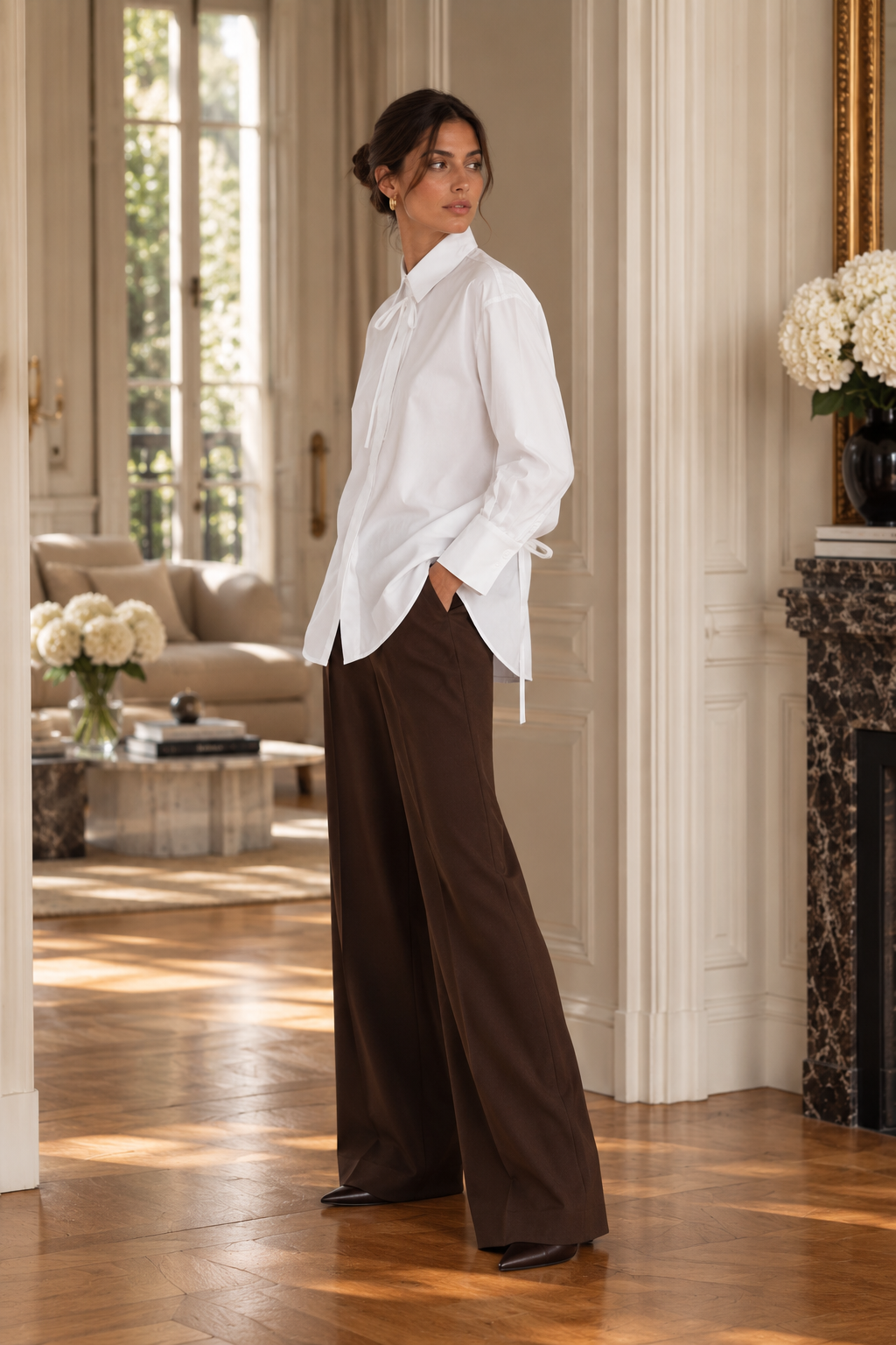 Noelle – Oversized Bluse mit Schleifendetails in White