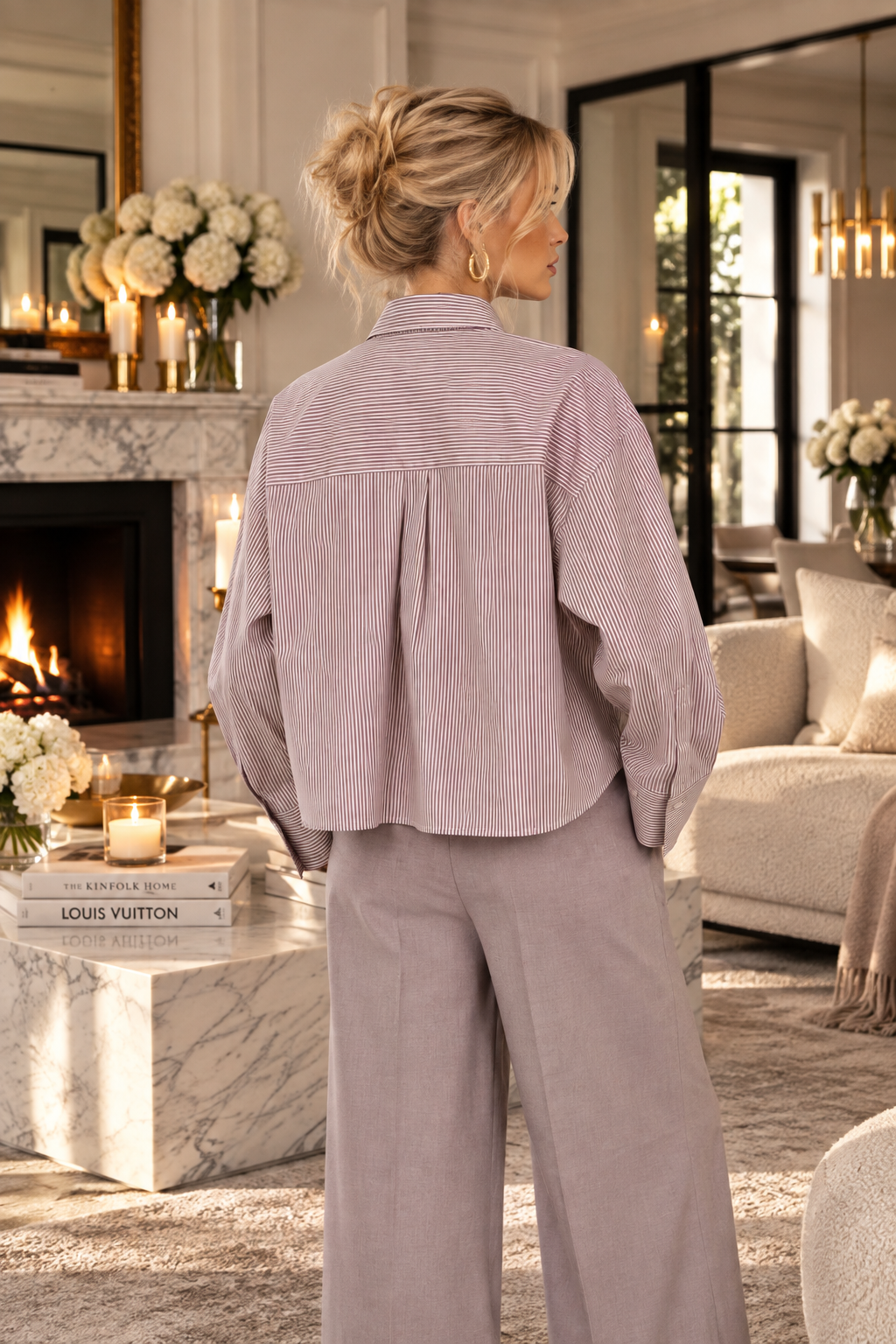 Valerie – Oversized Schlipsbluse in Rosé Stripe