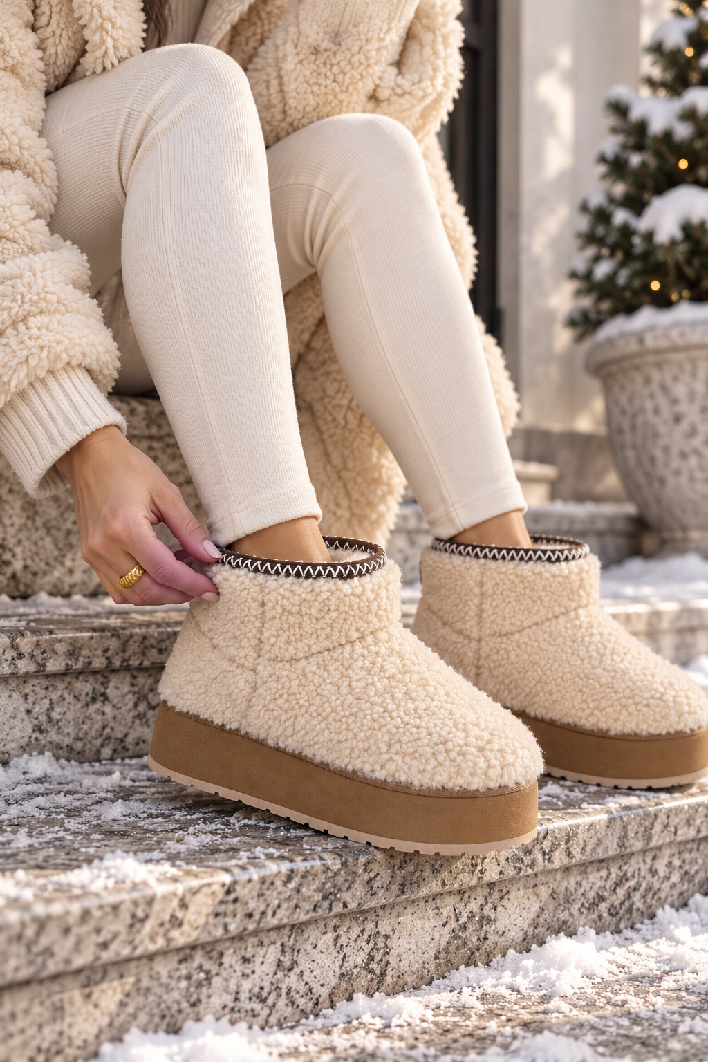 Daria  – Lammfell-Boots mit Plateau in Natural