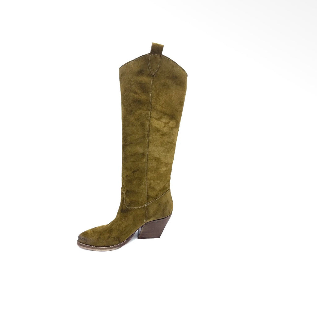 Sandy – Westernstiefel aus Wildleder in Oliv