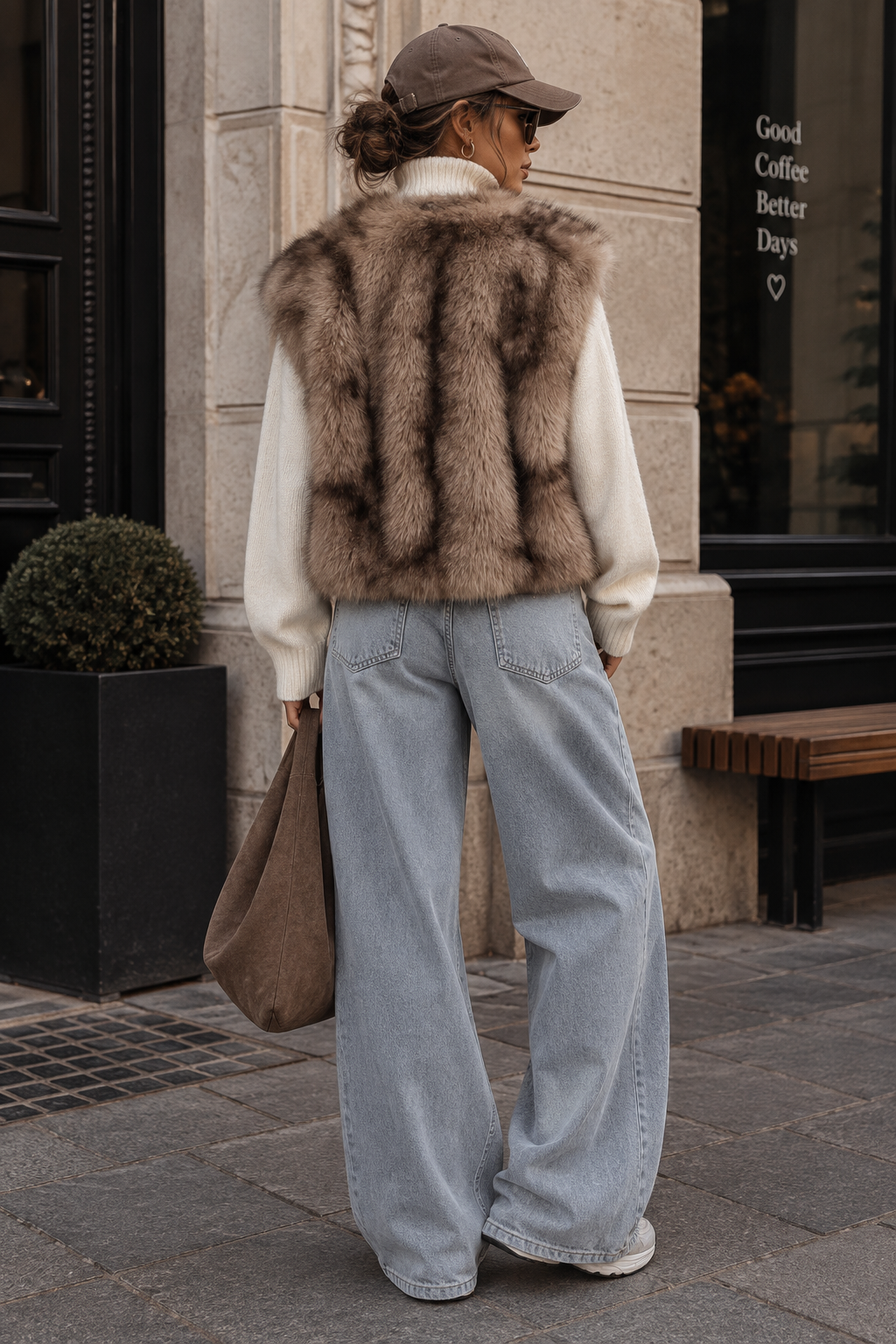 Shaira – Fake-Fur-Weste in Taupe