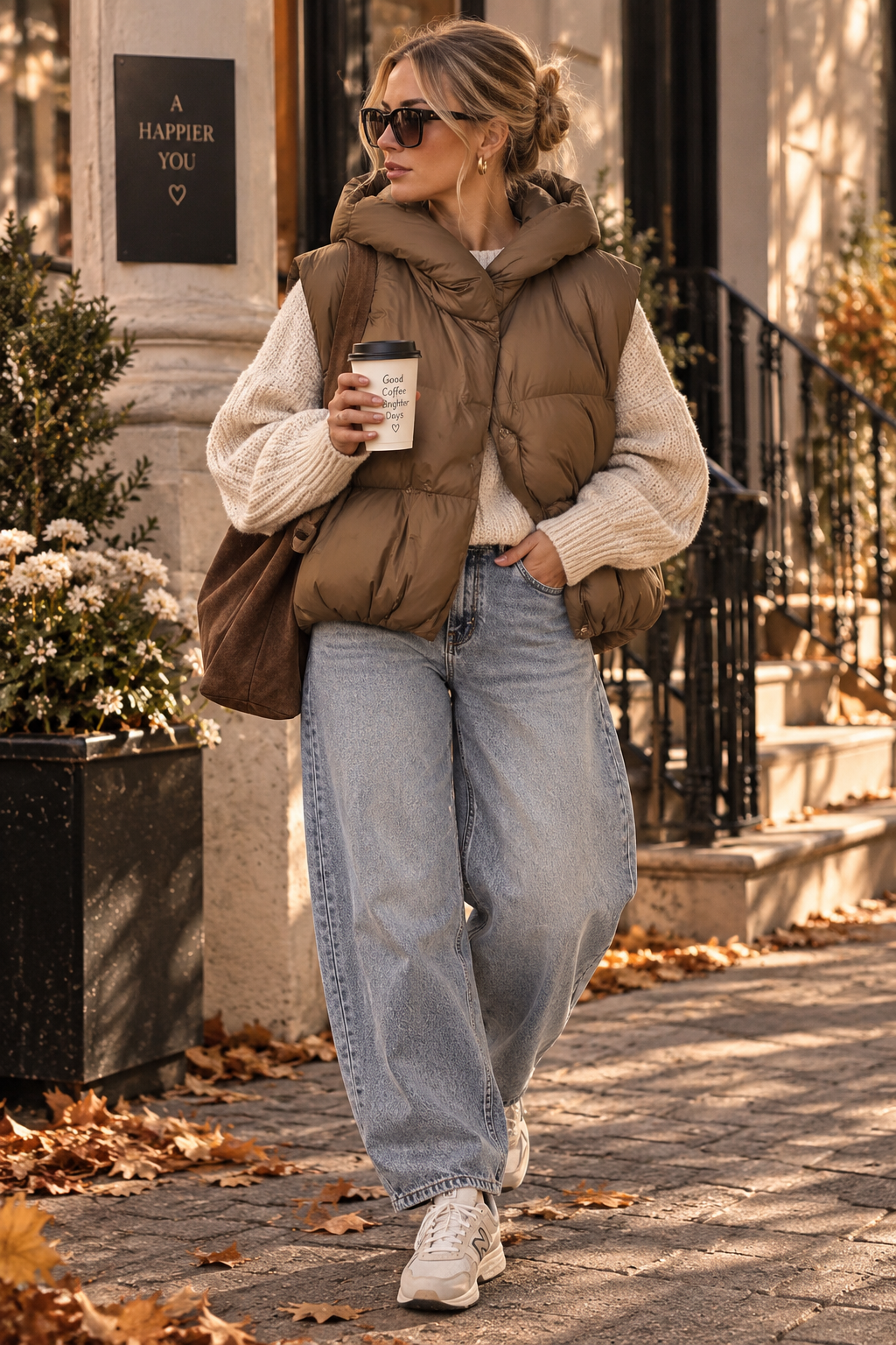 Nell - Puffer Weste in Bronze Camel